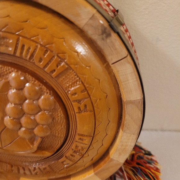 Vintage Wooden Flask Drinking Vessel Antique Hand Carved Wooden Flask w/Strap - Picture 14 of 16